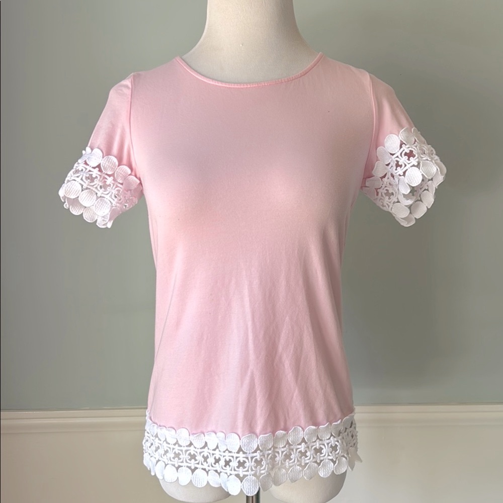 Lilly Pulitzer Hayes Top Pink Tropics Lace Sleeves